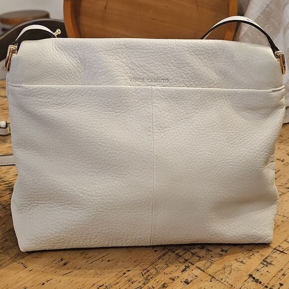 VINCE CAMUTO Plum White Pebbled Leather Shoulder Bag NWOT - Picture 2 of 11